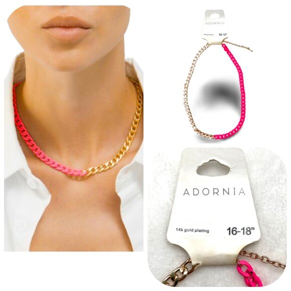 NWT 14K Gold Plate Two-Tone Neon Curb Chain Necklace - Picture 1 of 9